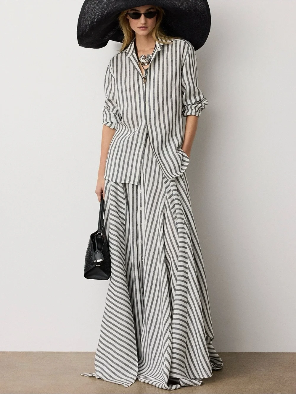 Ralph Lauren Collection Shamus Striped Linen Maxiskirt - Picture 9 of 12